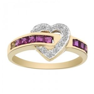 0.50 Ct Rubies 0.08 Ct Heart Center Diamond Ring